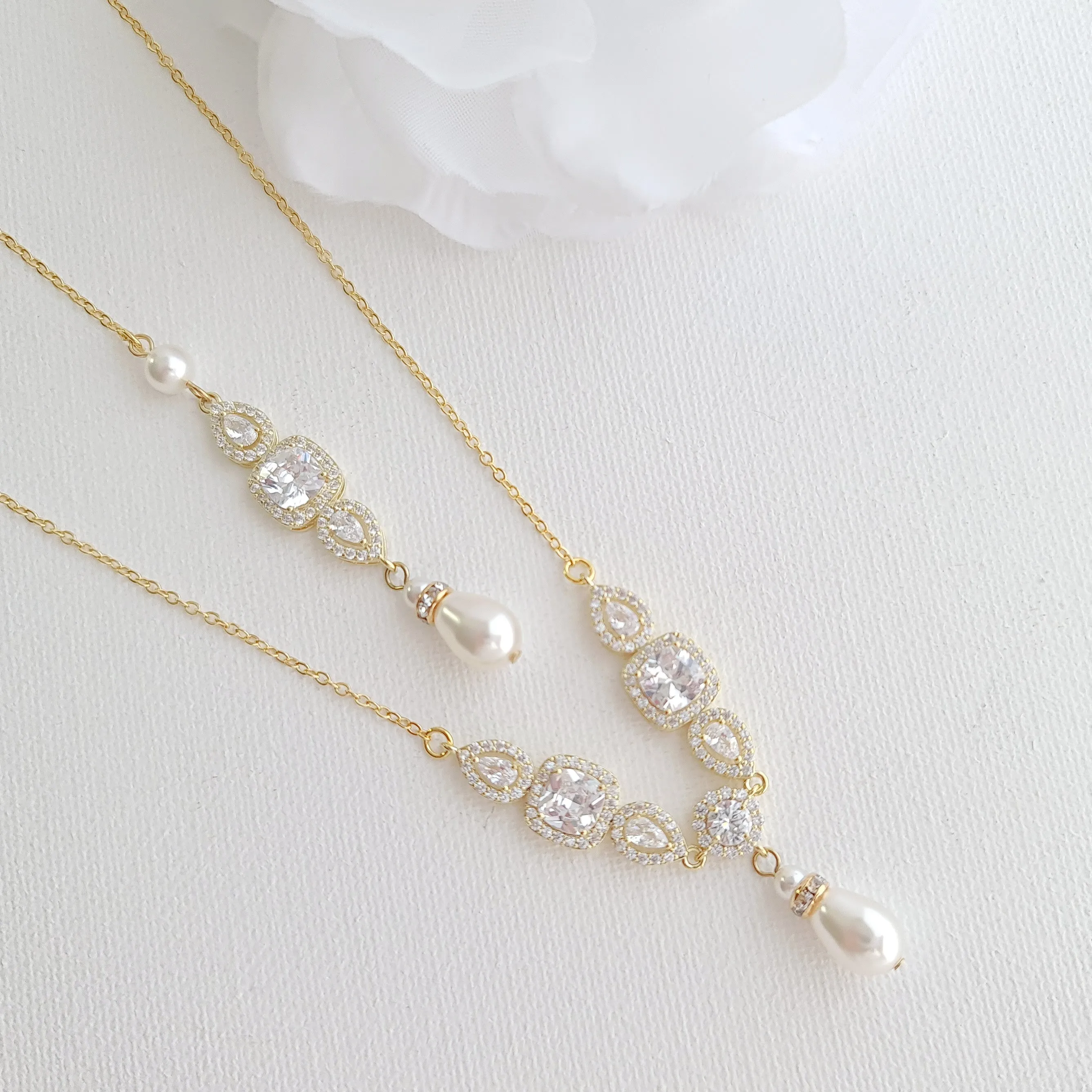 Gold Necklace for Brides with Pearl Drops-Gianna