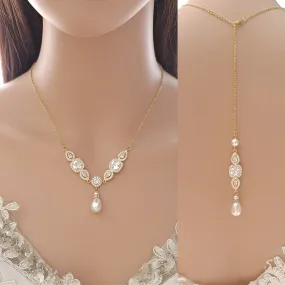 Gold Necklace for Brides with Pearl Drops-Gianna