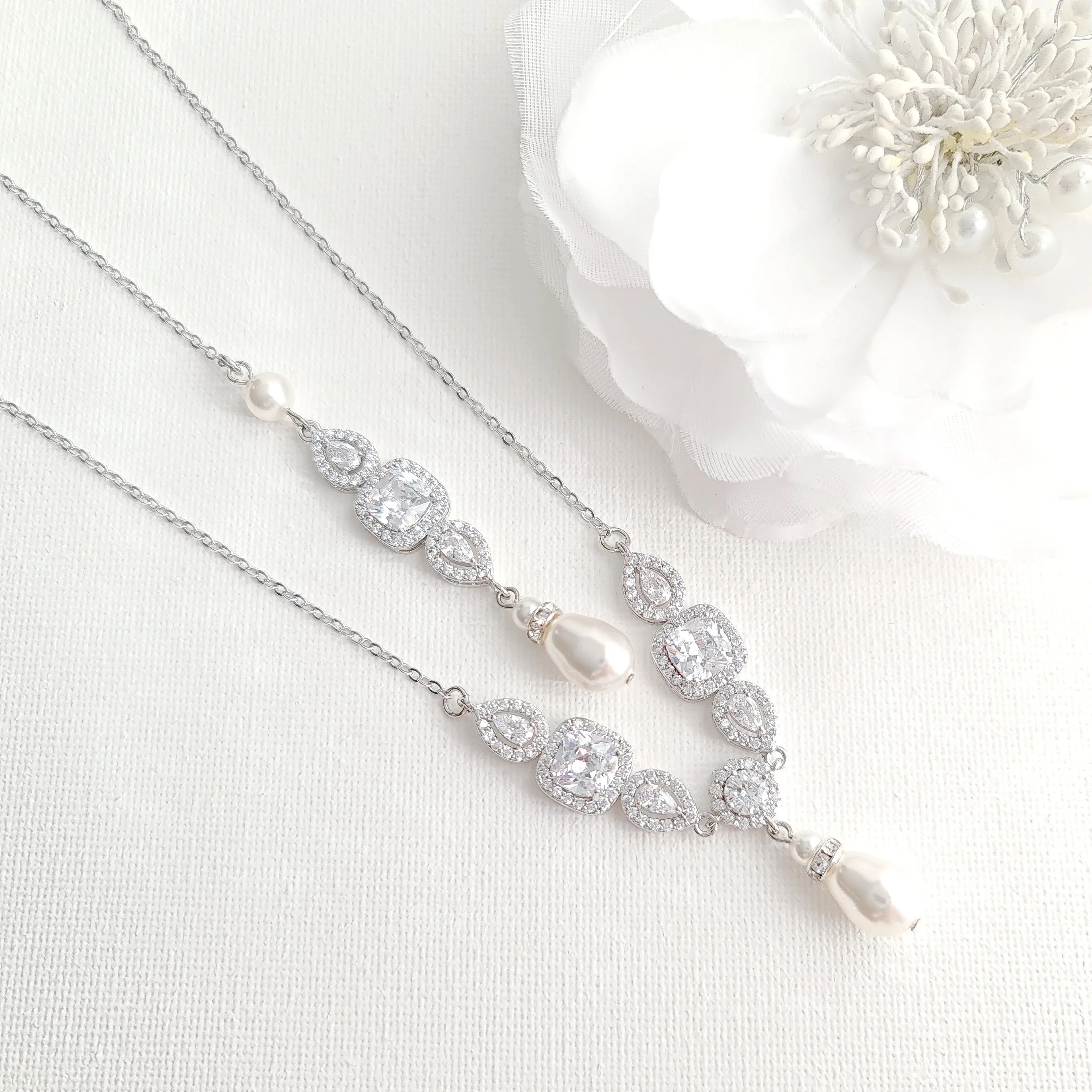 Gold Necklace for Brides with Pearl Drops-Gianna