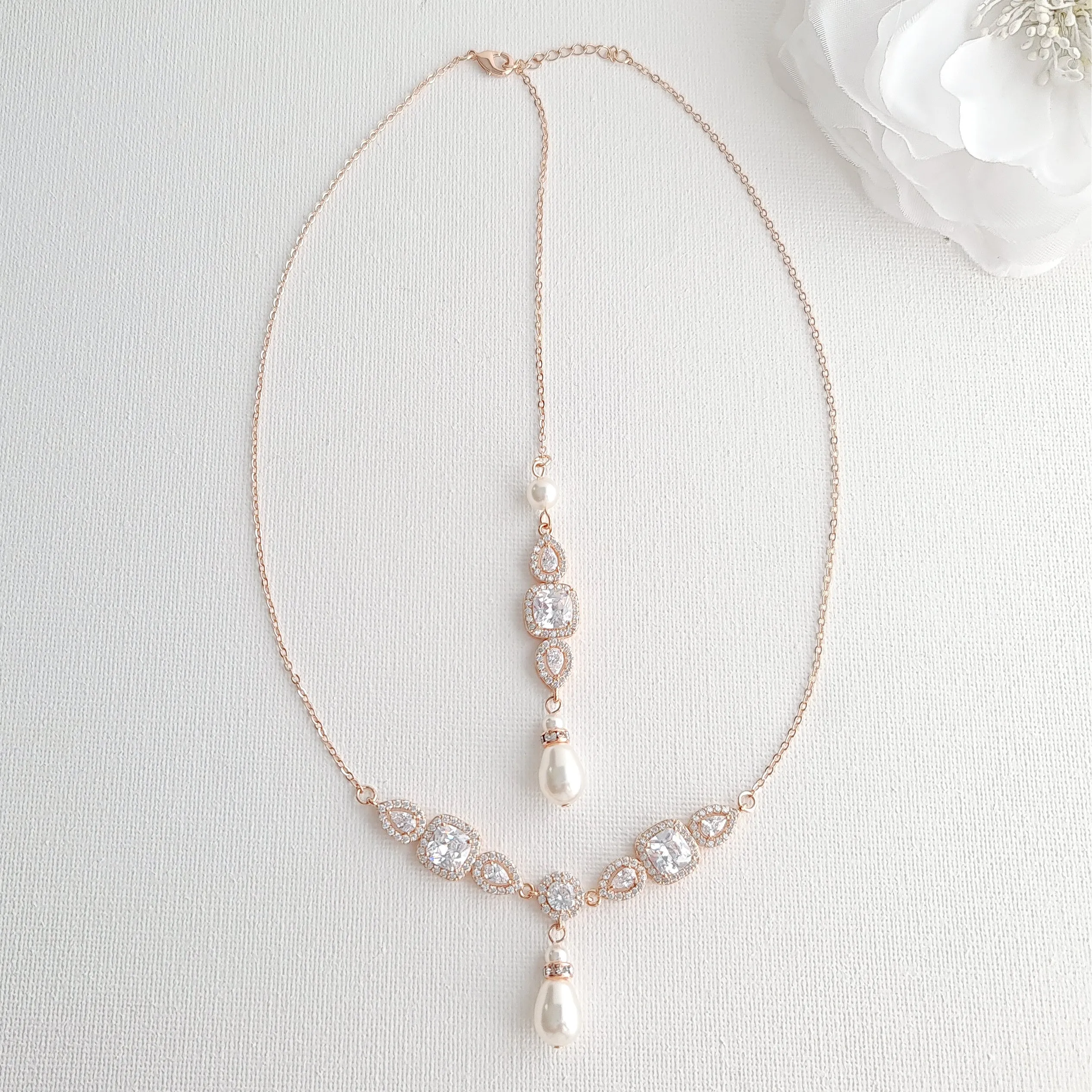 Gold Necklace for Brides with Pearl Drops-Gianna