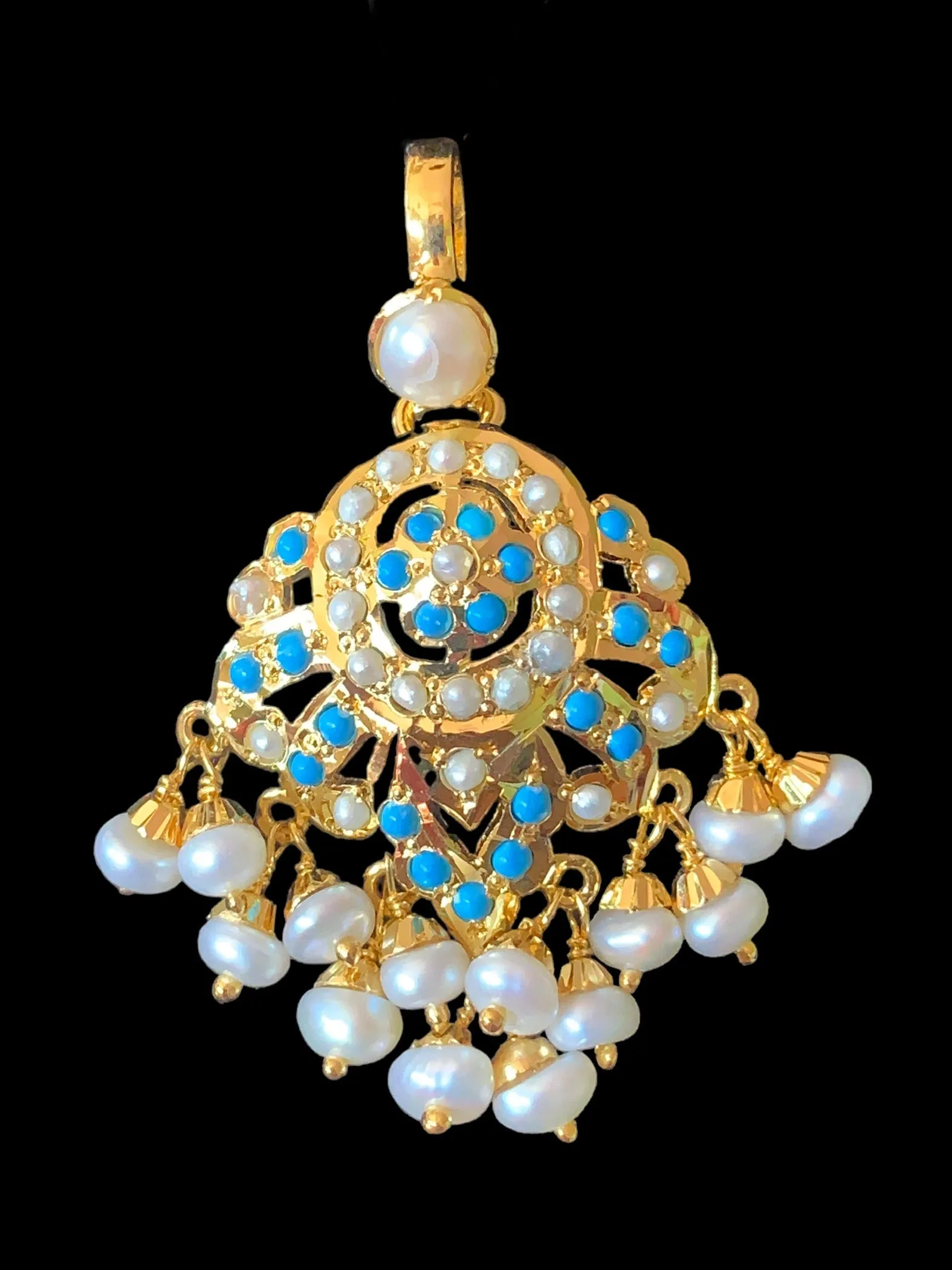 Gold plated silver pendant set in turquoise / feroza ( READY TO SHIP )