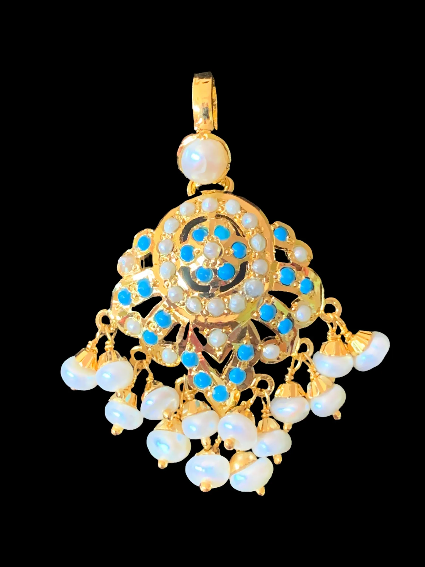 Gold plated silver pendant set in turquoise / feroza ( READY TO SHIP )