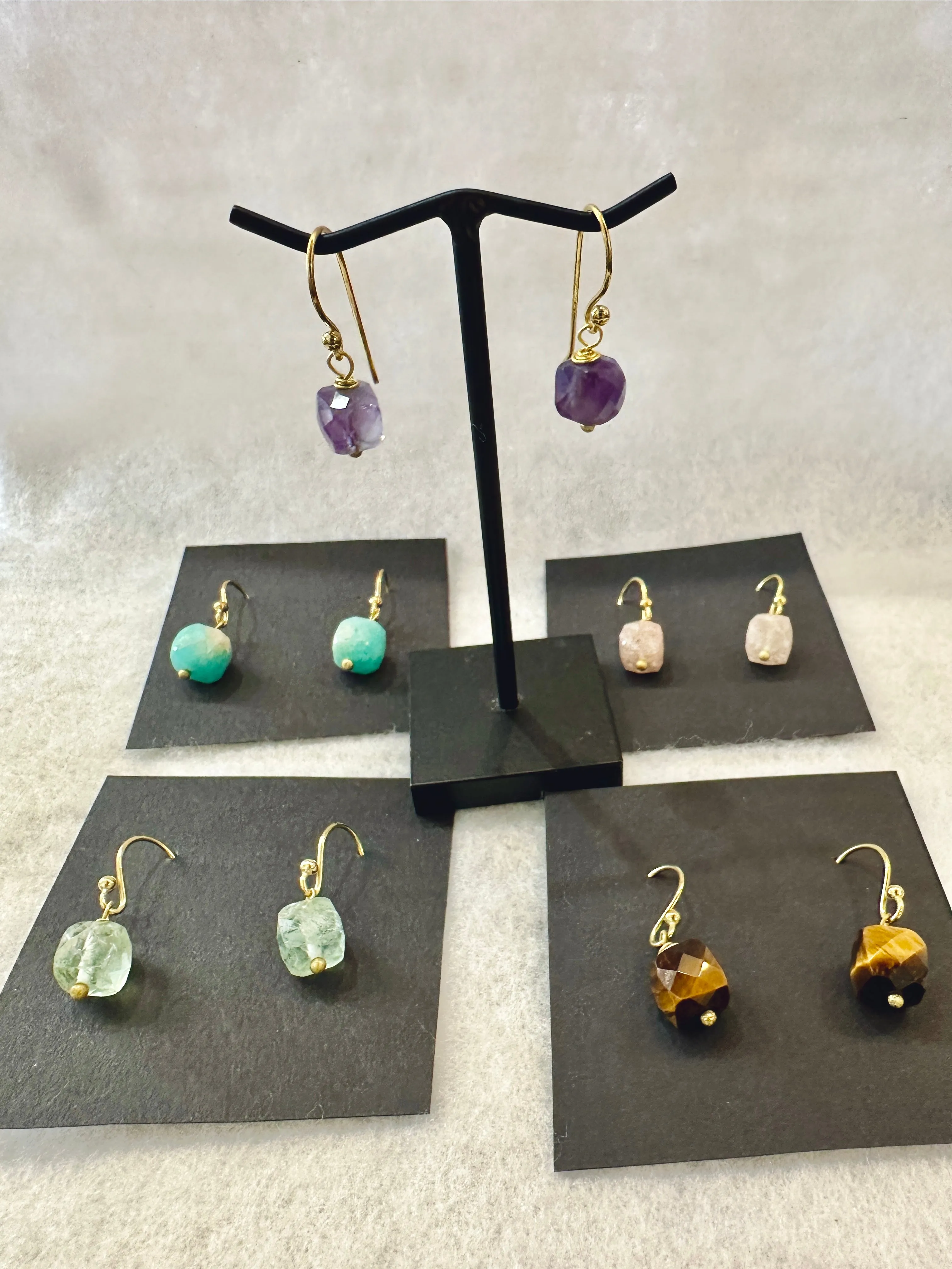 Hand-wired Cube Semi Precious Stone Drop Earrings