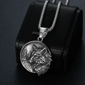 Hip Hop Vintage Titanium Steel Viking Wolf Head Pendant