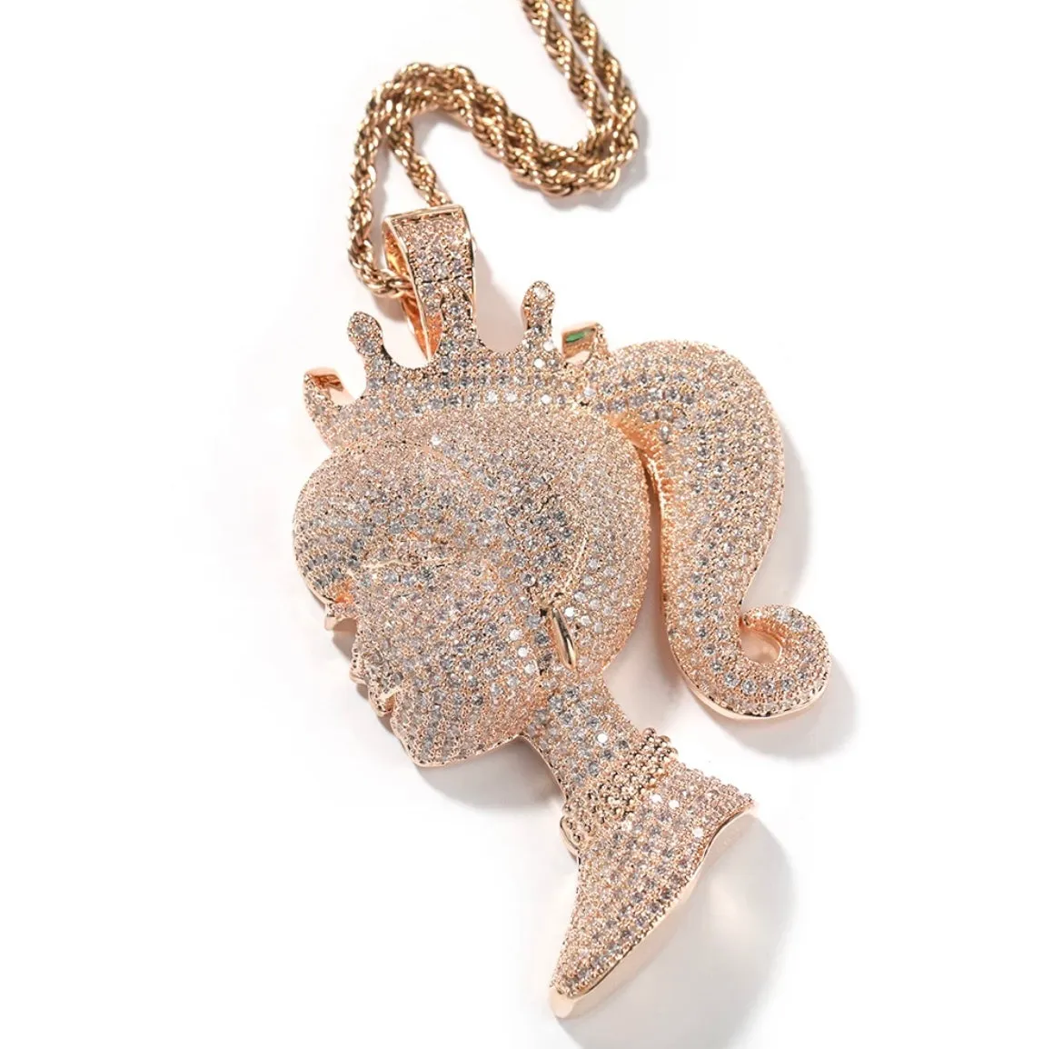 Iced Out Crowned Barbie Pendant Diamond Tennis Chain