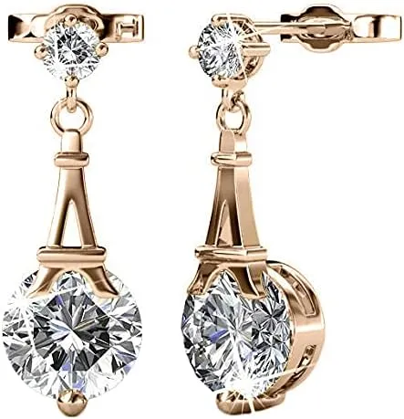 Isla 18k White Gold Plated Dangle Stud Earrings with Round Crystals