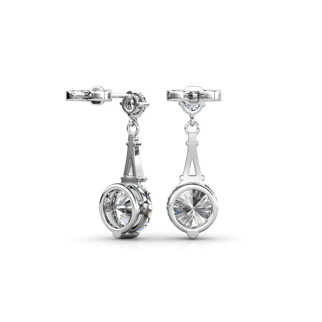 Isla 18k White Gold Plated Dangle Stud Earrings with Round Crystals