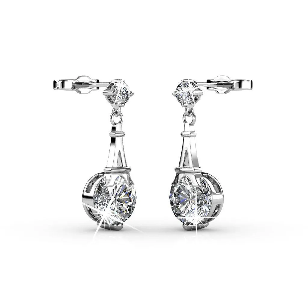 Isla 18k White Gold Plated Dangle Stud Earrings with Round Crystals