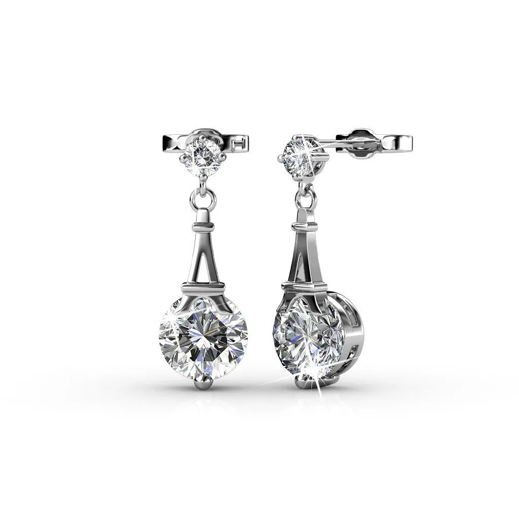 Isla 18k White Gold Plated Dangle Stud Earrings with Round Crystals