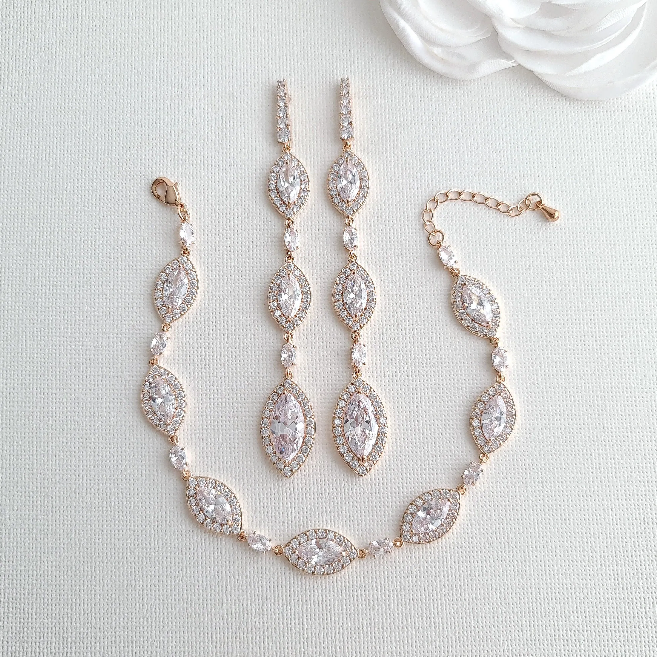 Jewelry Set with Long Drop Earrings and Bracelet- Harriet