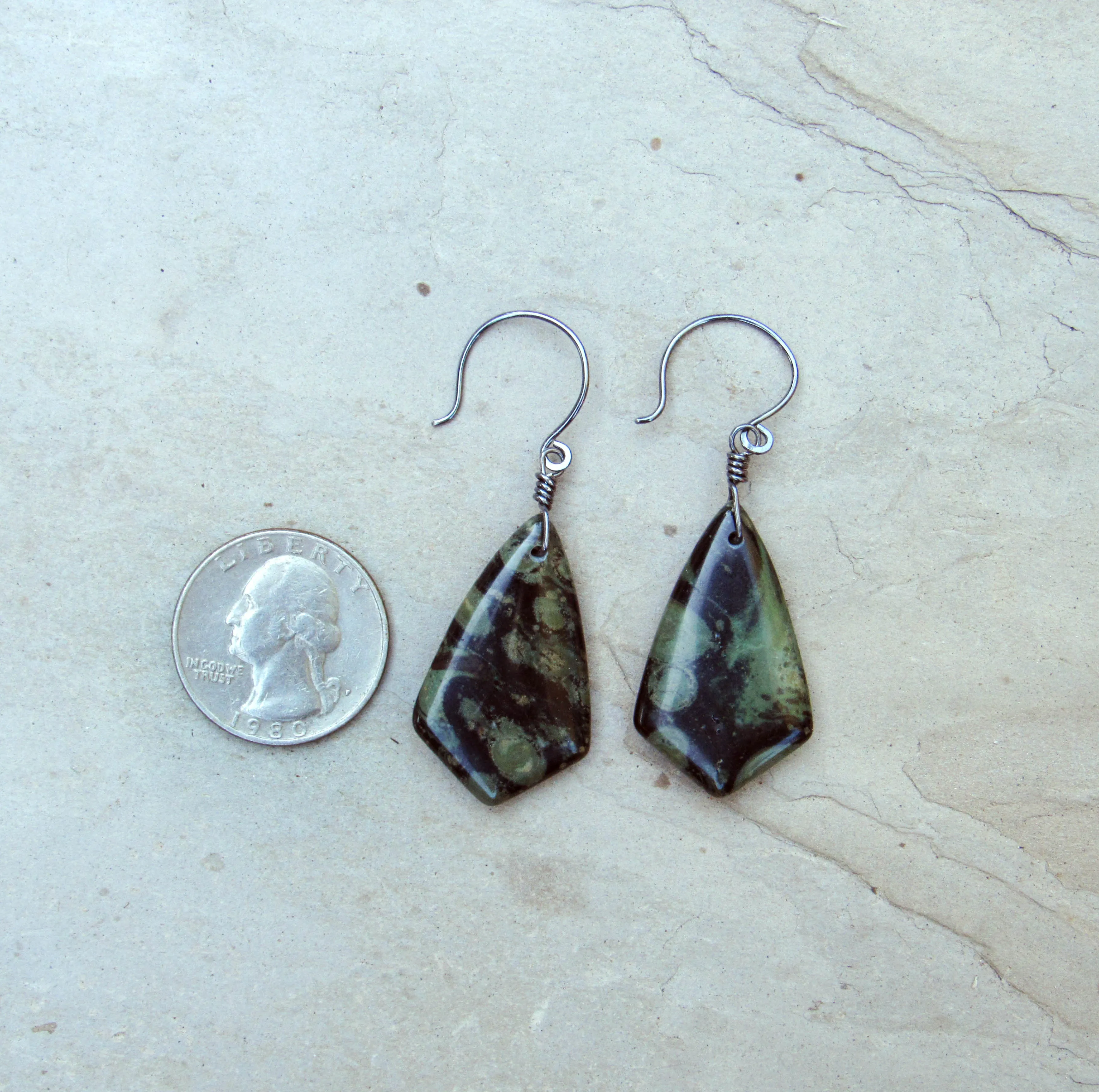 Kambaba Jasper Hand Wrapped in Sterling Silver Drop Earrings