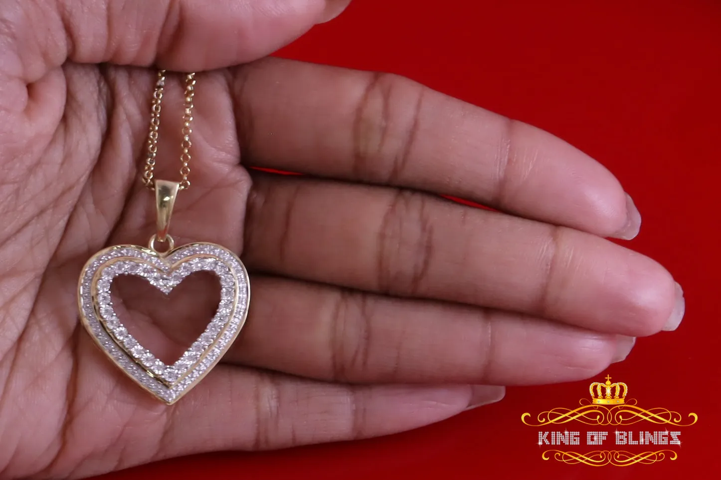 King Of Bling's HEART Yellow Valentine Real 0.10ct Diamond Silver Charm Fashion Necklace Pendant