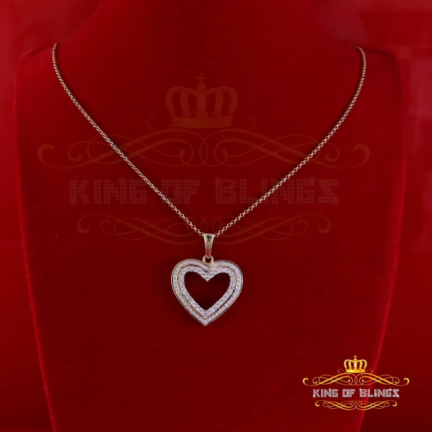 King Of Bling's HEART Yellow Valentine Real 0.10ct Diamond Silver Charm Fashion Necklace Pendant