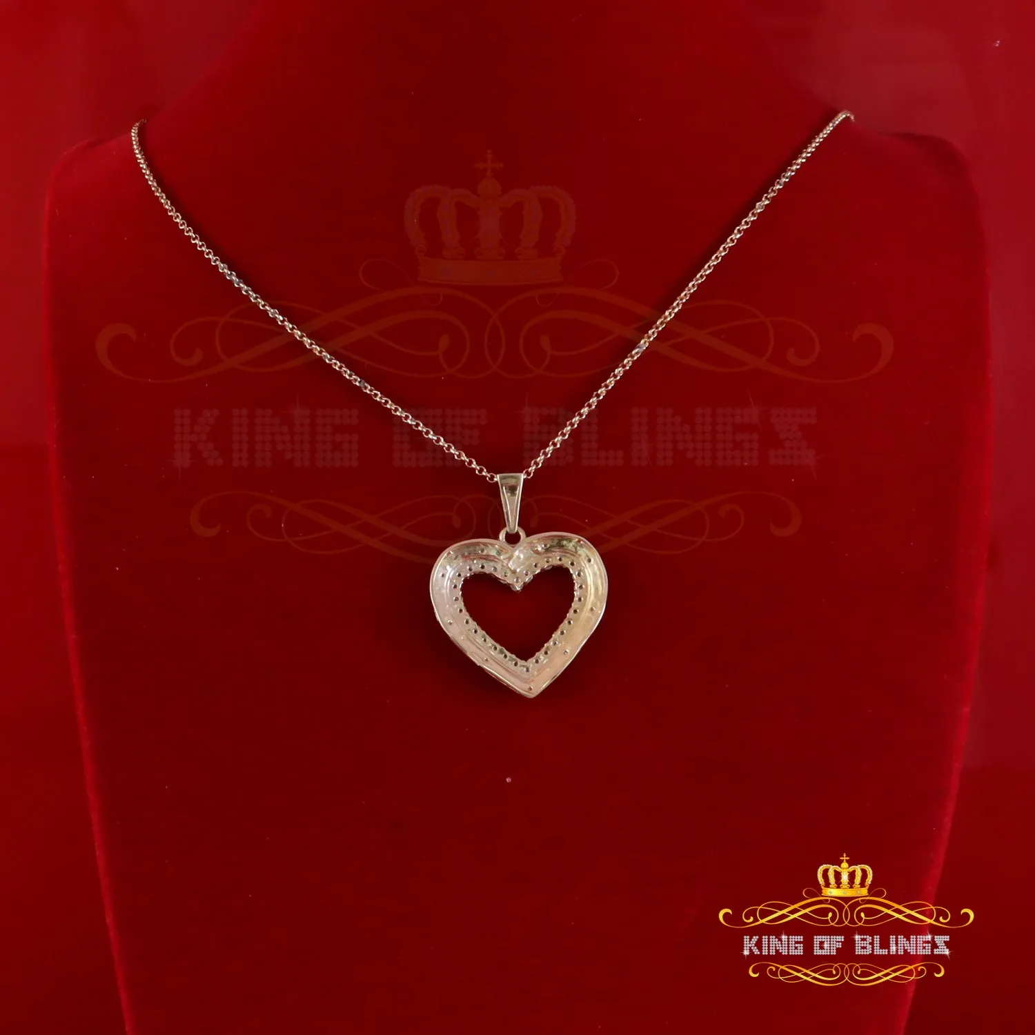 King Of Bling's HEART Yellow Valentine Real 0.10ct Diamond Silver Charm Fashion Necklace Pendant