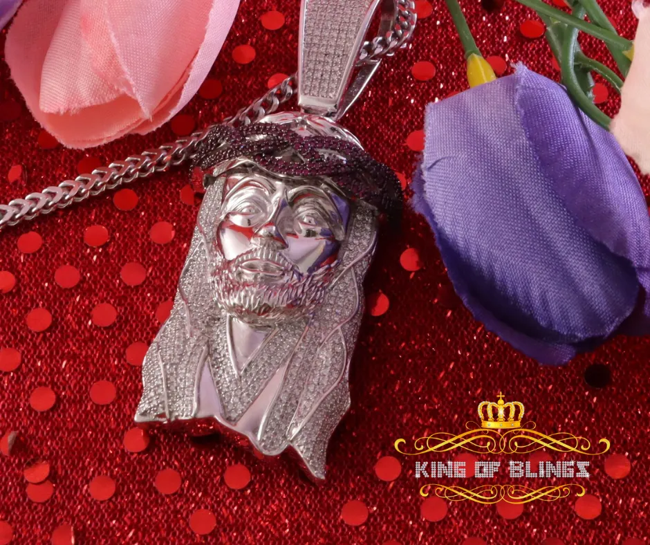 King Of Bling's Silver with Pink Jesus Head Shape Pendant 4.98ct Cubic Zirconia