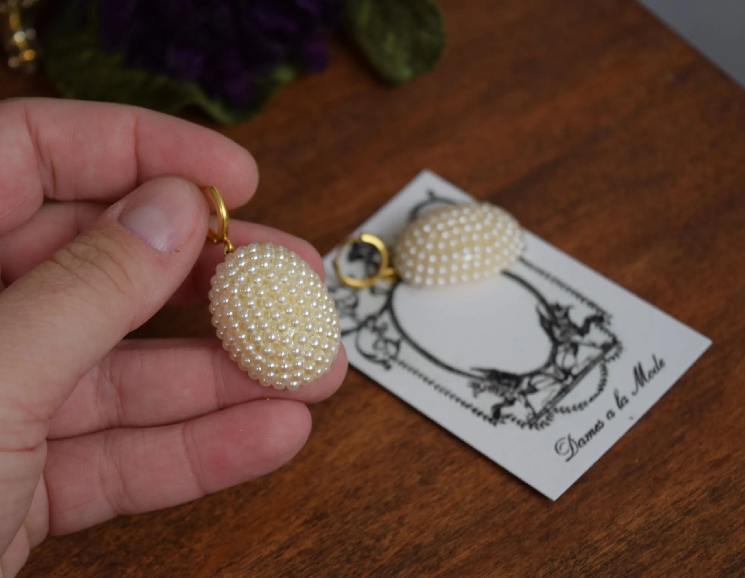 Large Oval Pearl Cluster Earrings