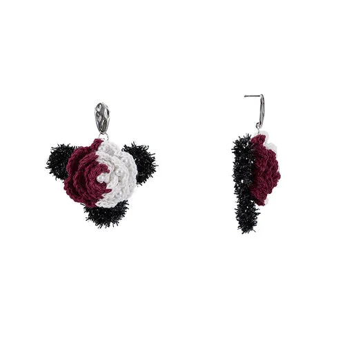 LB Hand Crochet Rose Earrings Halloween Ear Clip LOJL92