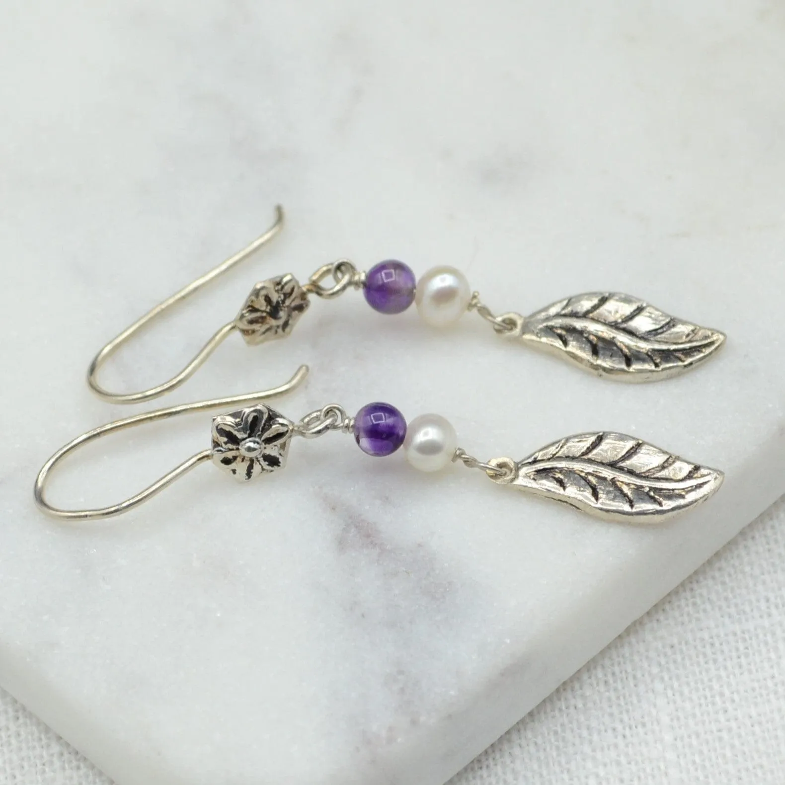 Leaf Drop Silver Earrings