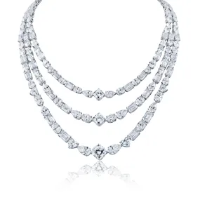 Libi 150 Carats Combine Mix Shape Lab-Grown Diamond 3 Strand Necklace in 18k White Gold