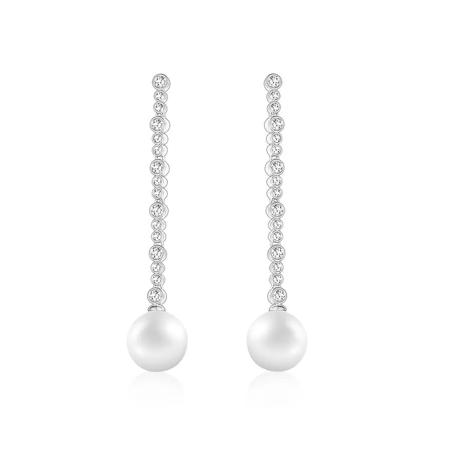 LONG CRYSTAL PEARL DROP EARRING