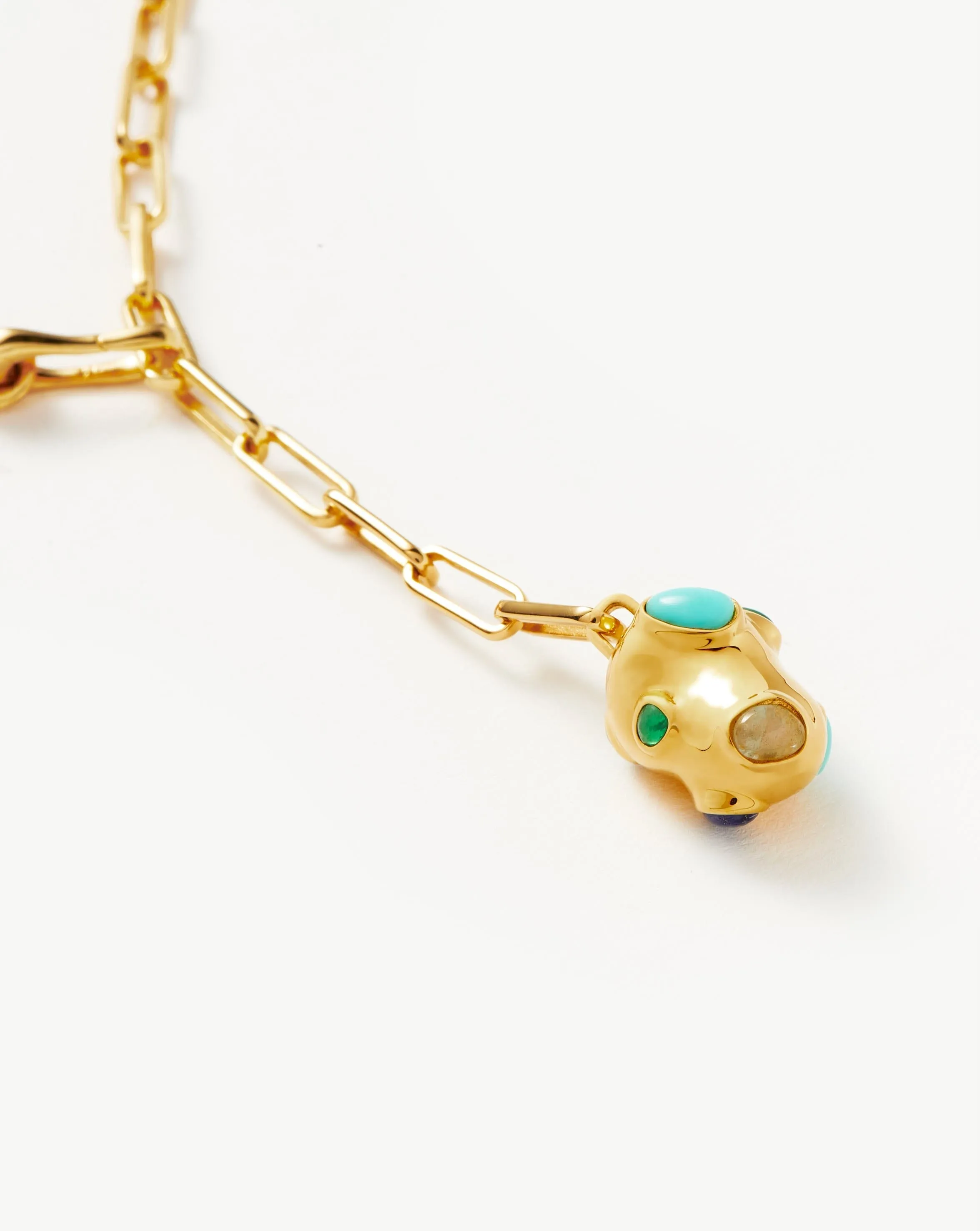 Molten Gemstone Nugget Pendant Lariat Necklace | 18ct Gold Plated/Multi