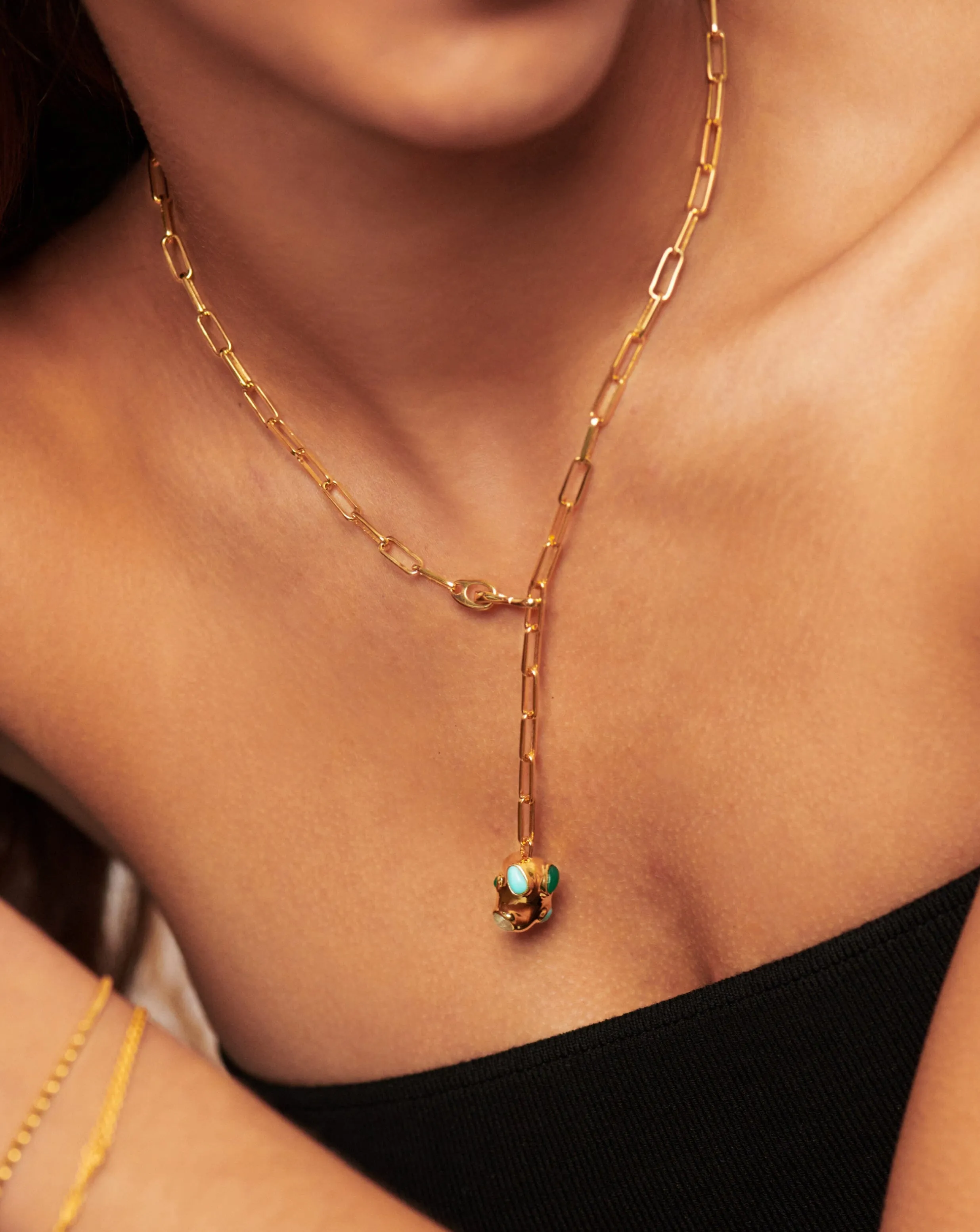 Molten Gemstone Nugget Pendant Lariat Necklace | 18ct Gold Plated/Multi