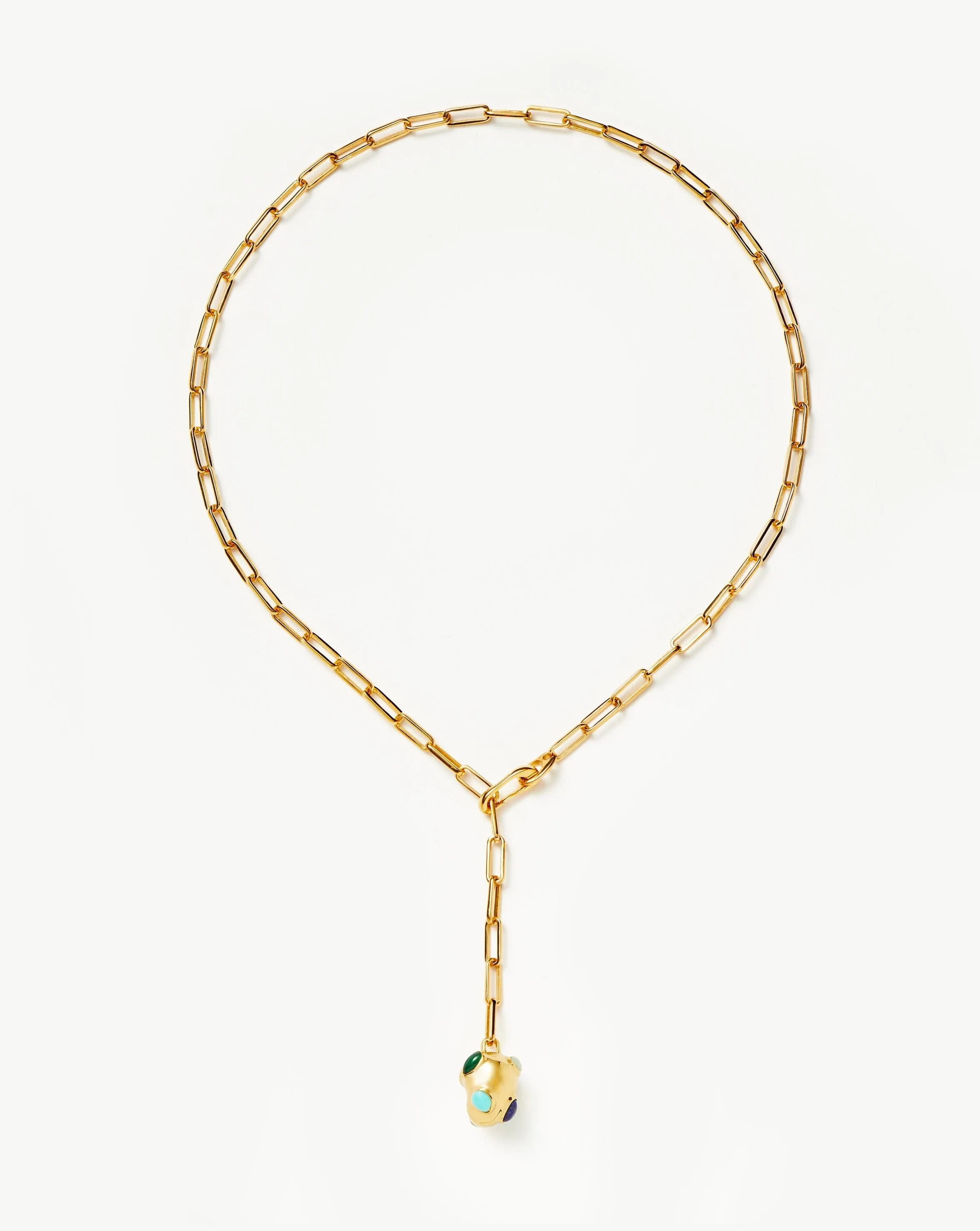 Molten Gemstone Nugget Pendant Lariat Necklace | 18ct Gold Plated/Multi