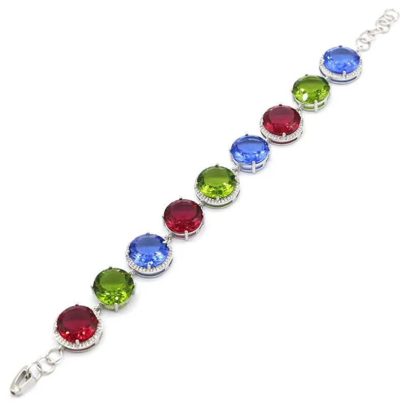 Multi Color Created Tourmaline Peridot Violet Tanzanite Tennis Bracelet