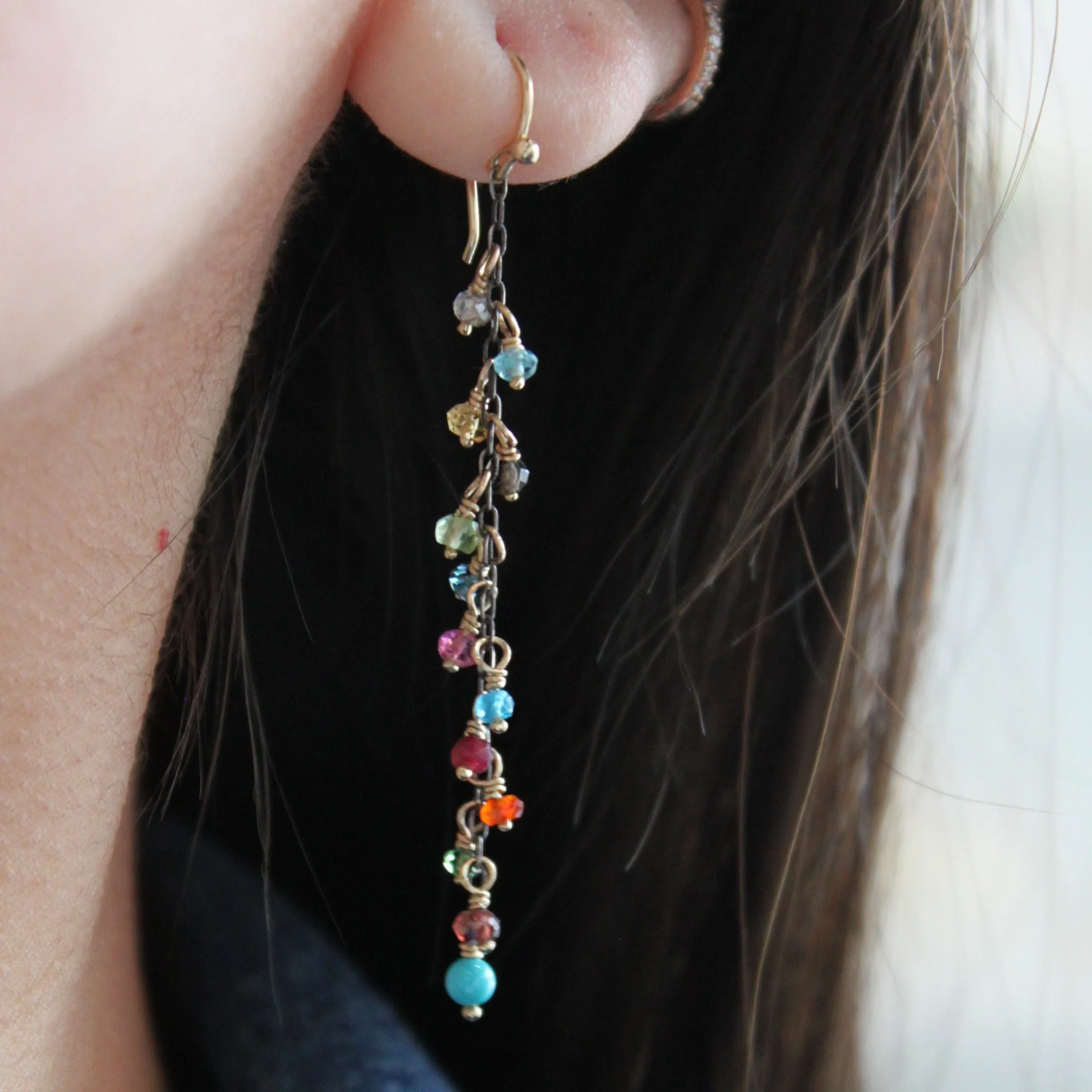 Multi Colored Gemstone Drop Earrings