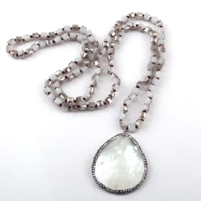 Natural Shell Knotted Crystal Long Mala Necklace