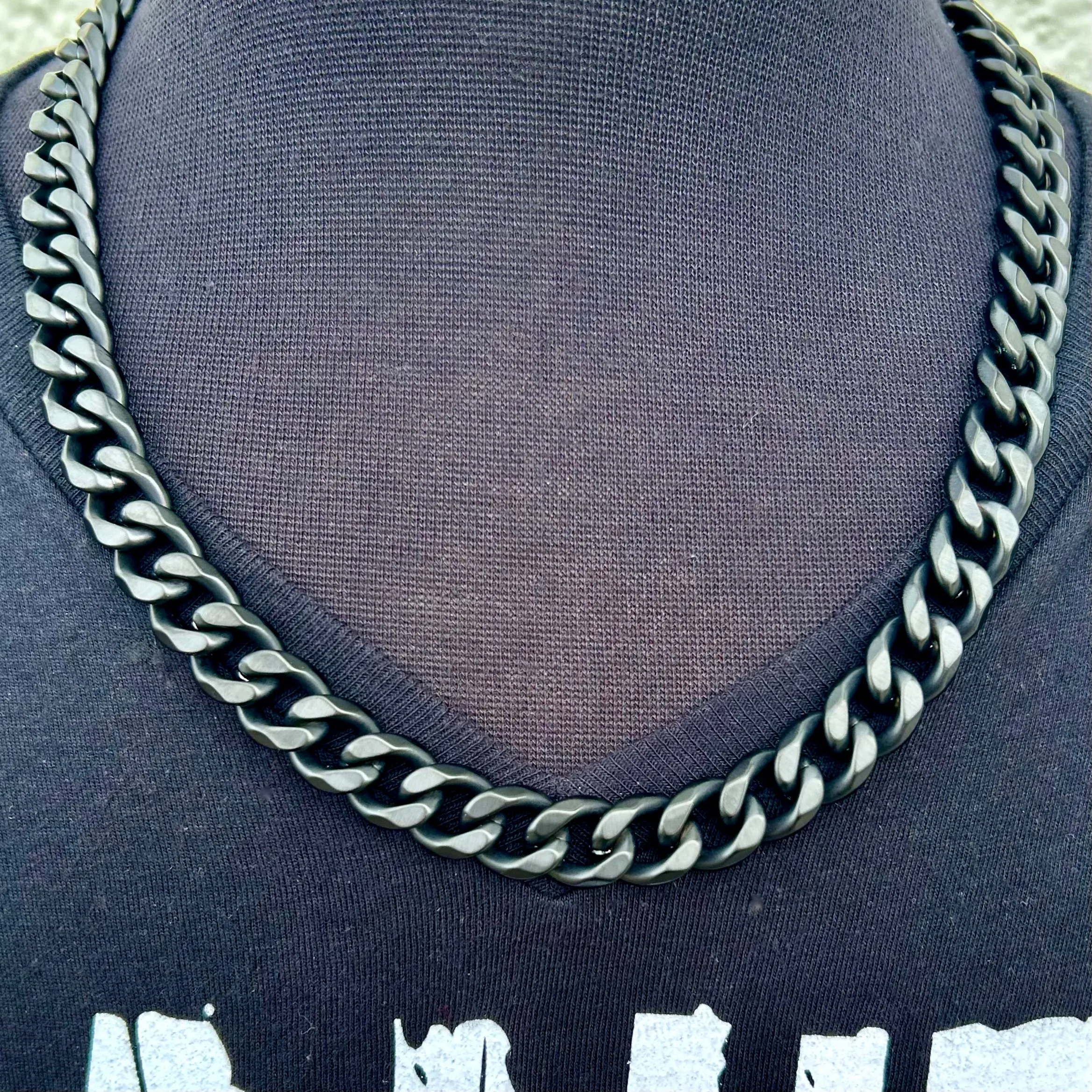 Necklace - Diamond Cut Cuban Link - Custom - Black - 3/8 Wide - CN07