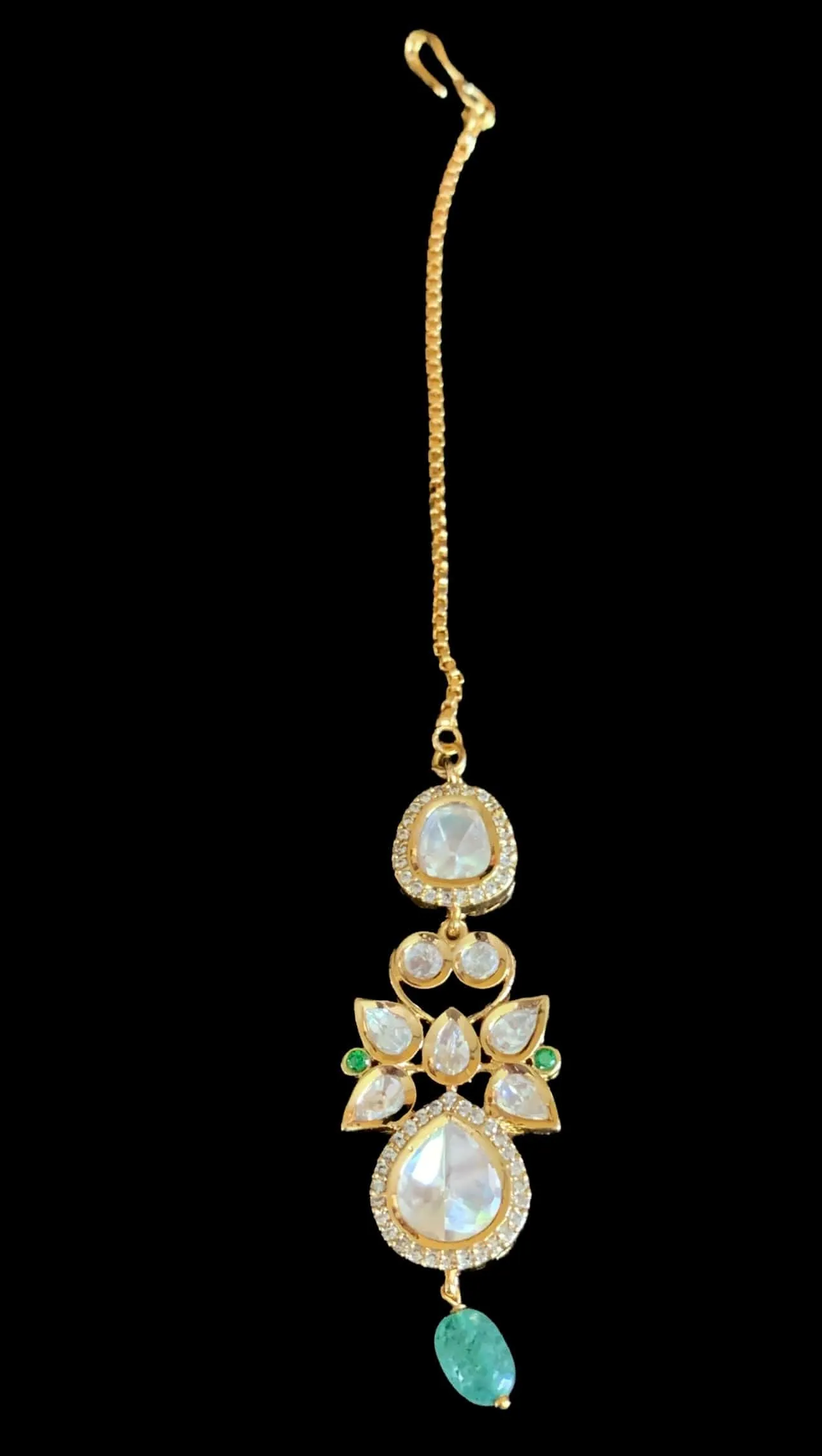 NS17 Tanu polki with emerald  beads necklace set (SHIPS IN 4 WEEKS  )