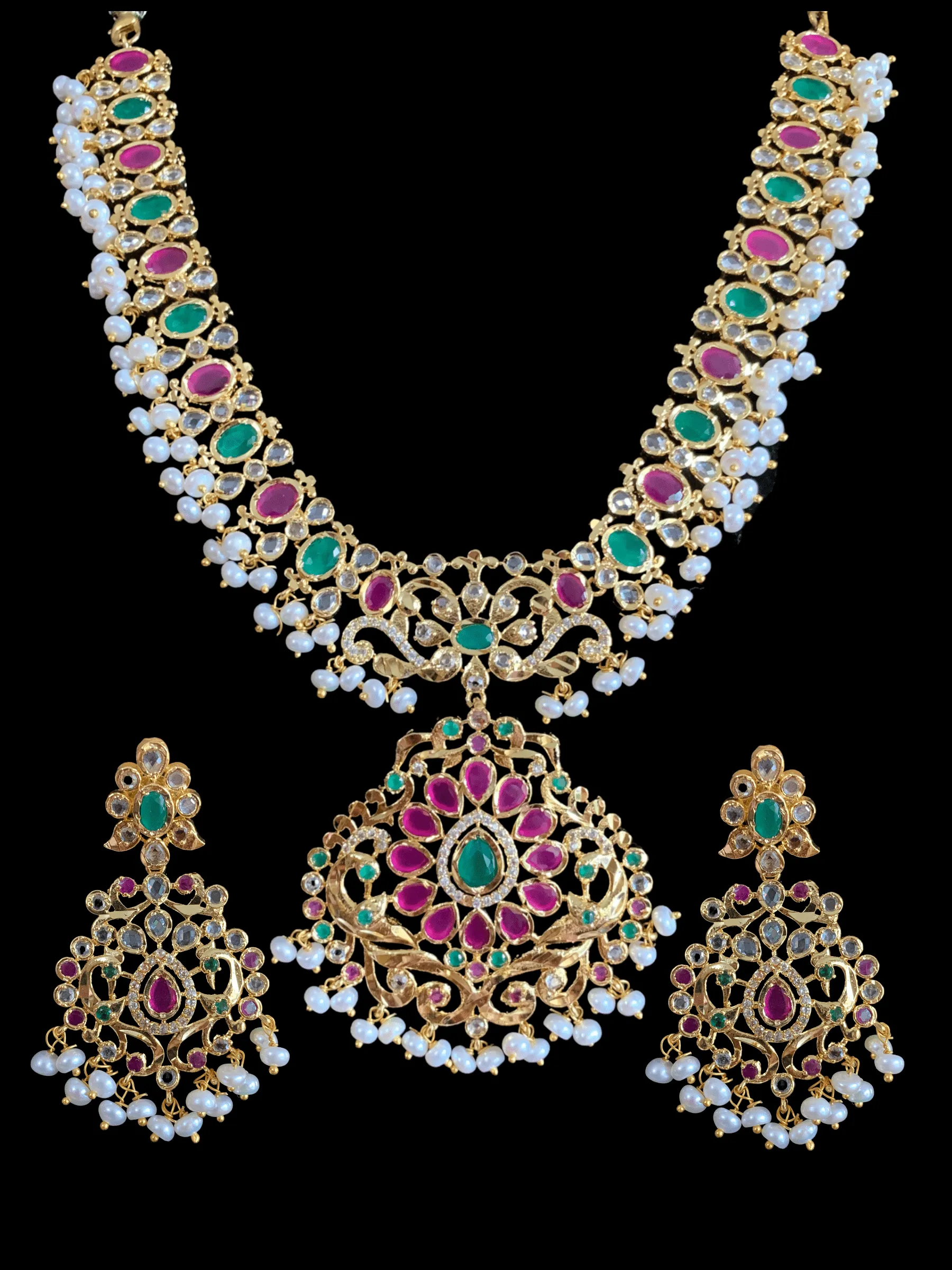 NS252 Amani ruby emerald  necklace set (READY TO SHIP)