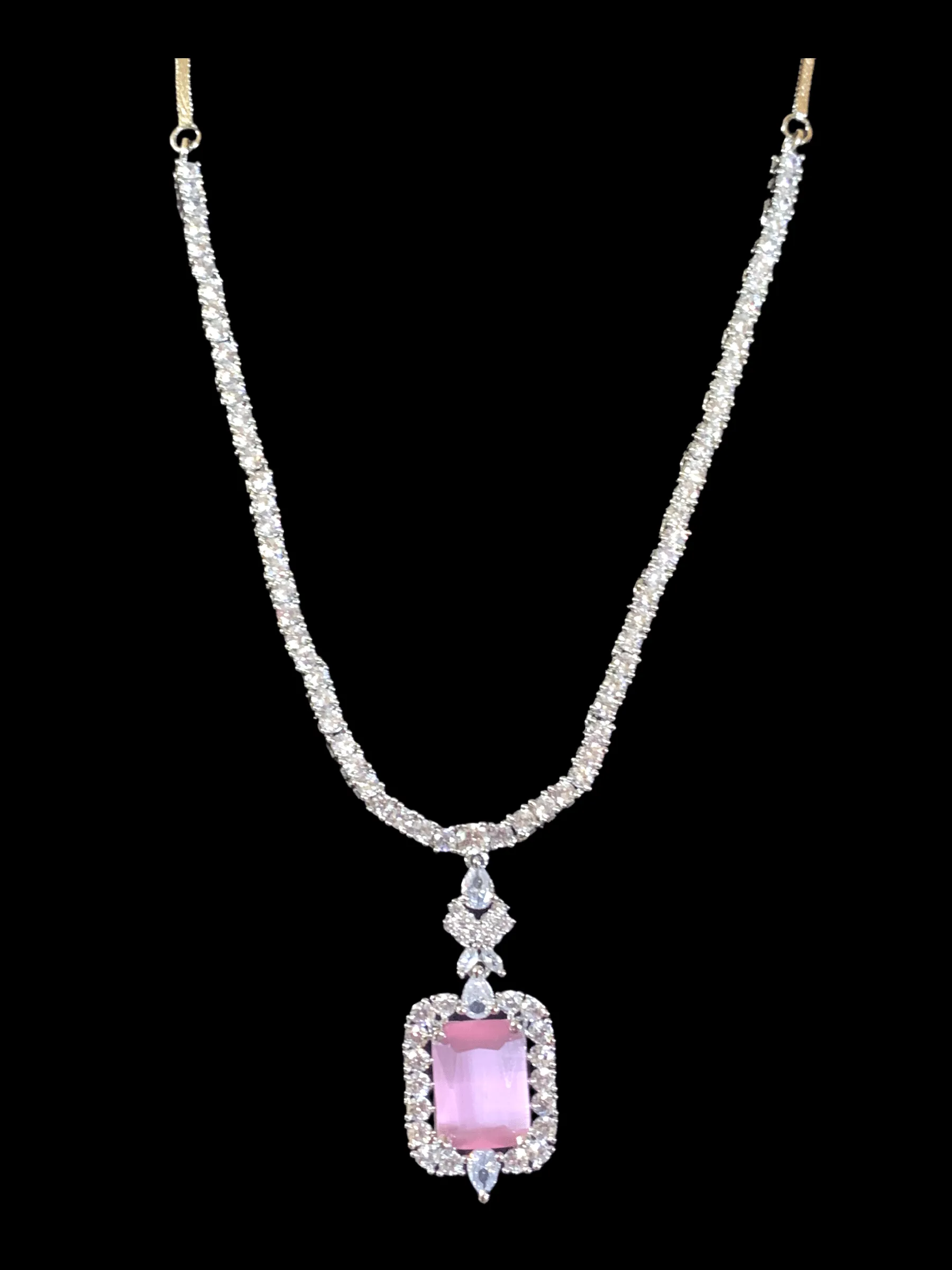 NS276 Myrha cz necklace set -PINK  READY TO SHIP )