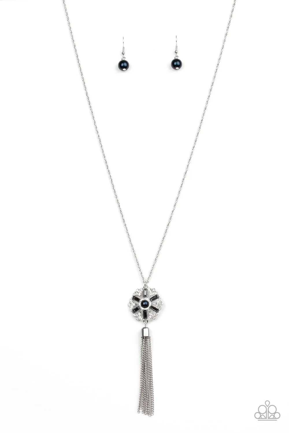 Paparazzi Necklace ~ Fine Florals - Blue Pearl Floral Silver Pendant Necklace