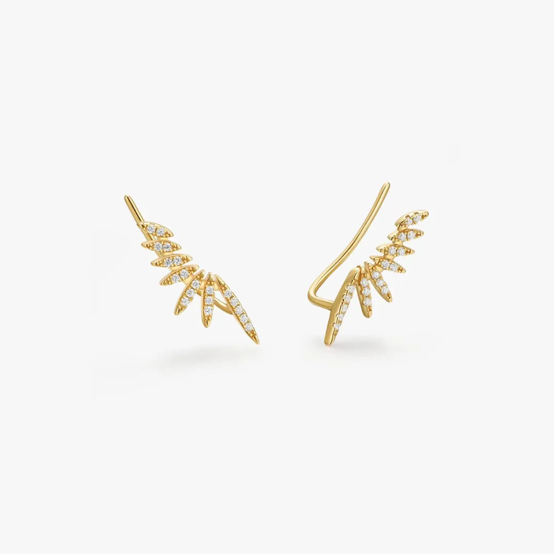 Pave Feathered Ear Climbers