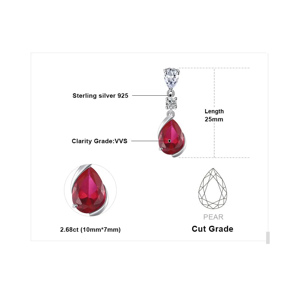 Pear Created Red Ruby Pendant - 925 Sterling Silver ( No Chain )