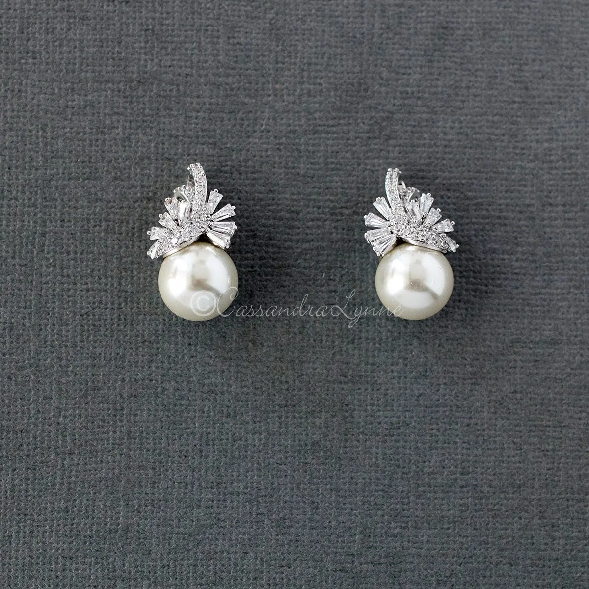 Pearl and CZ Wedding Jewelry Studs