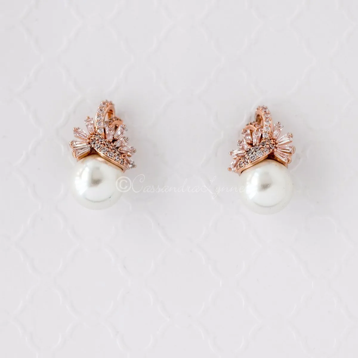 Pearl and CZ Wedding Jewelry Studs