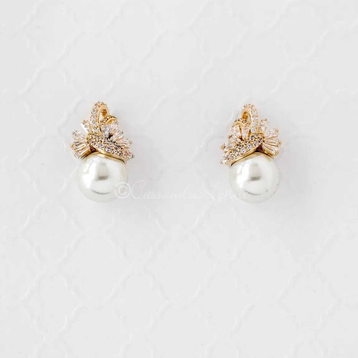 Pearl and CZ Wedding Jewelry Studs