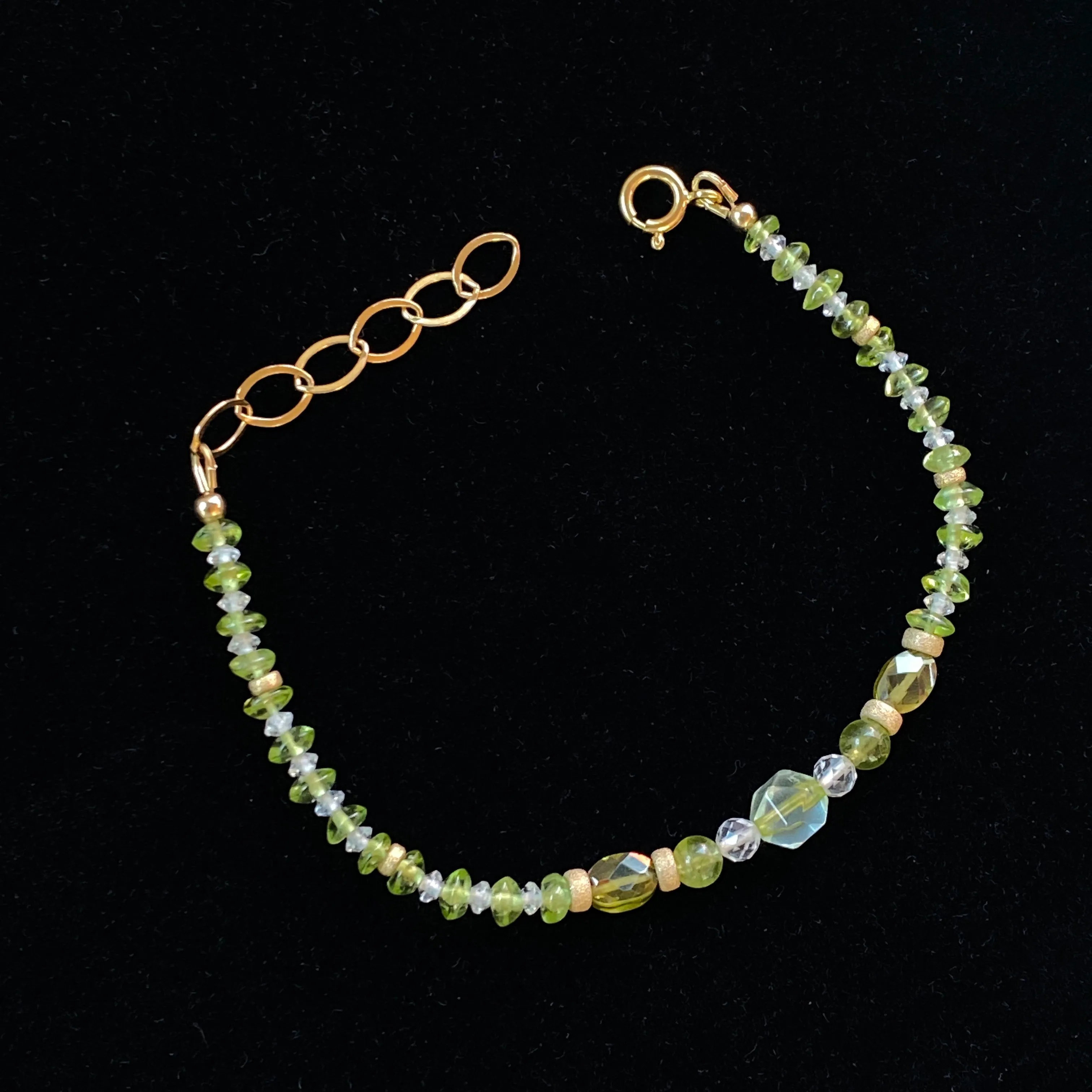 Peridot, Green Topaz, White Topaz, and Gold Fill