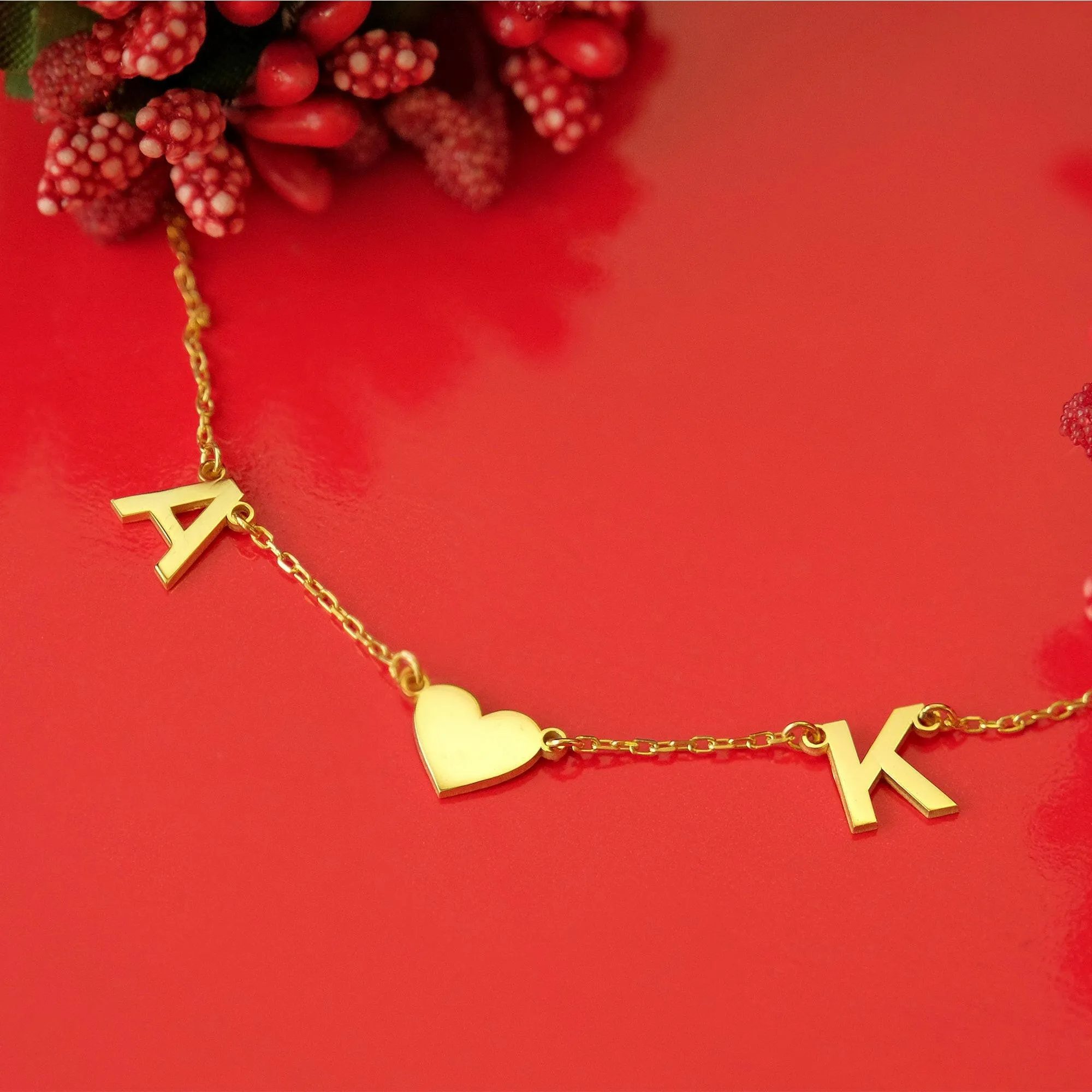 Personalized Letter and Heart Necklace | 14K Solid Gold