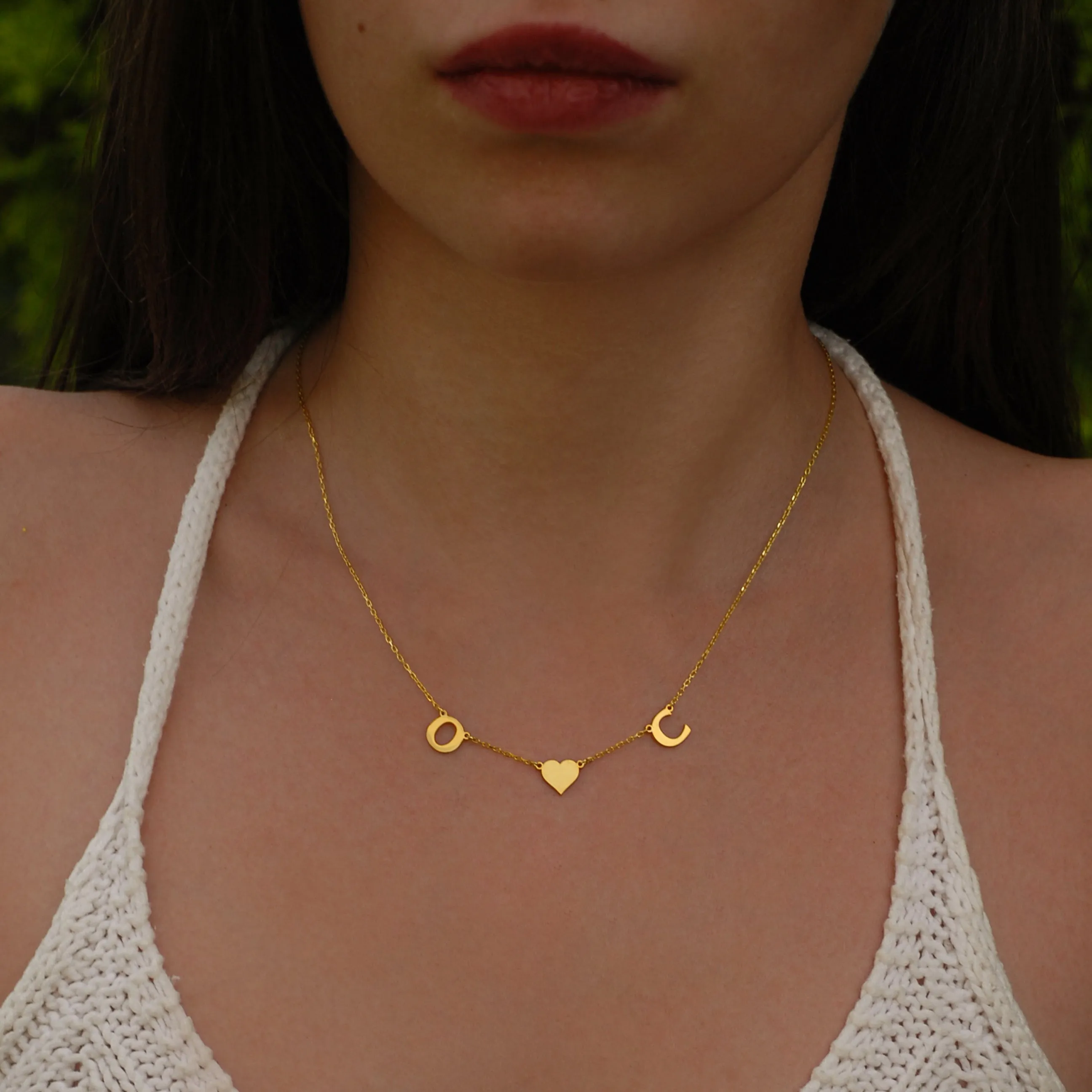 Personalized Letter and Heart Necklace | 14K Solid Gold