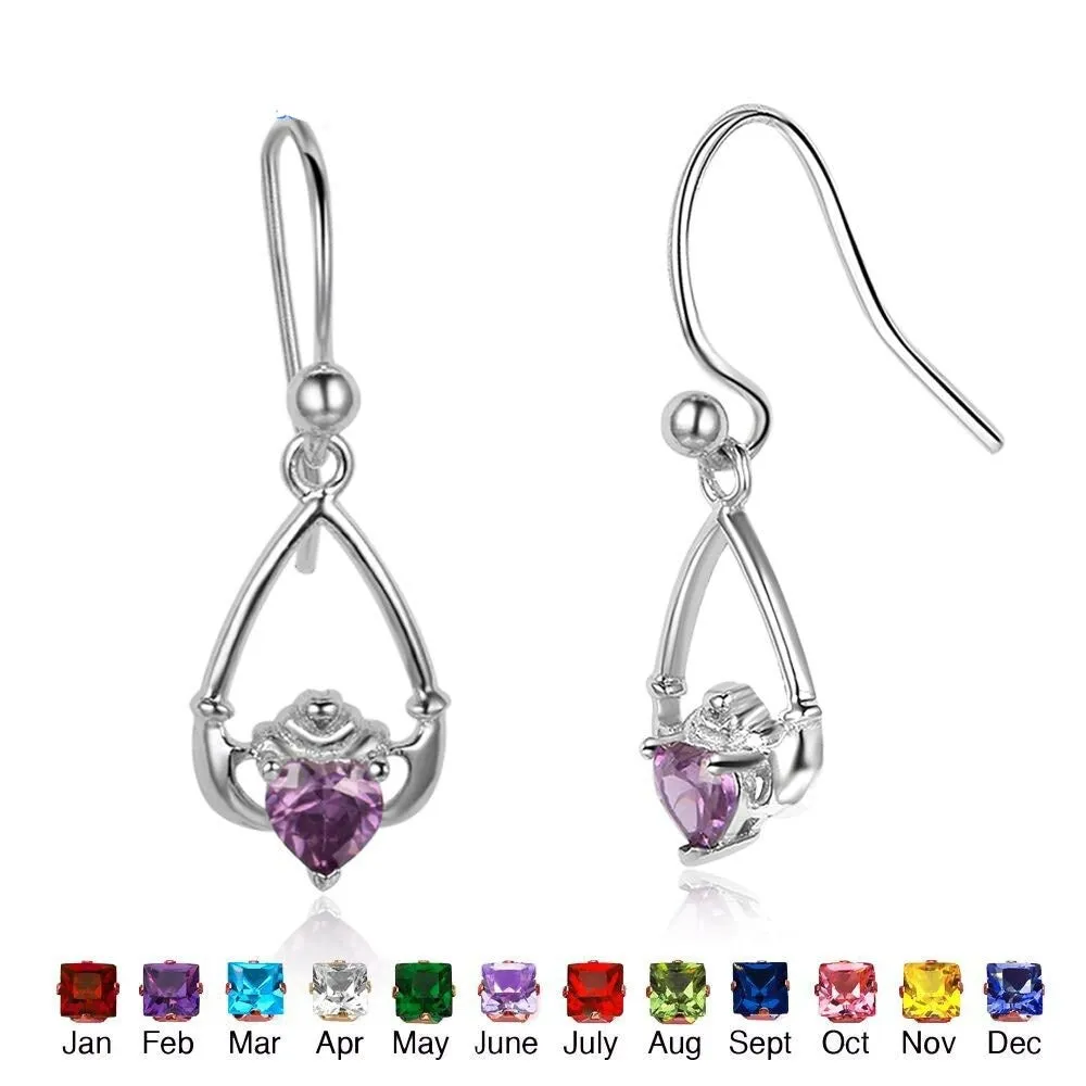 Personalized Sliver 2 Stones Claddagh Earrings