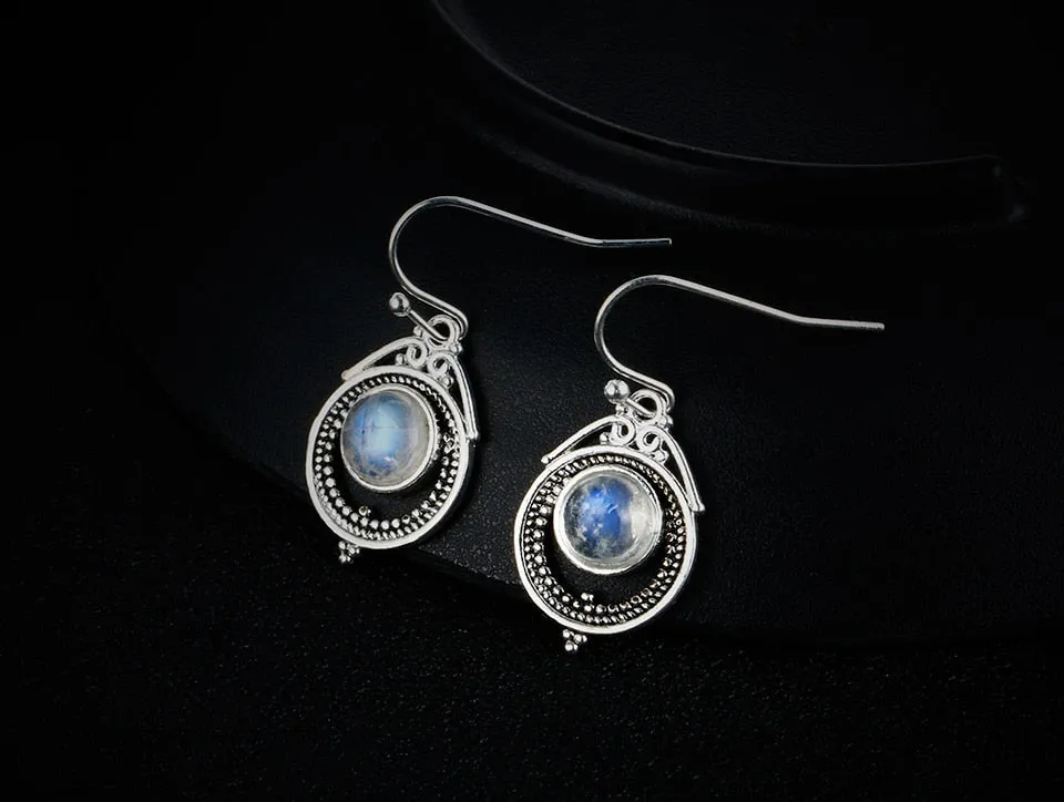 Petite 925 Sterling Silver Natural Rainbow Moonstone Drop Earrings