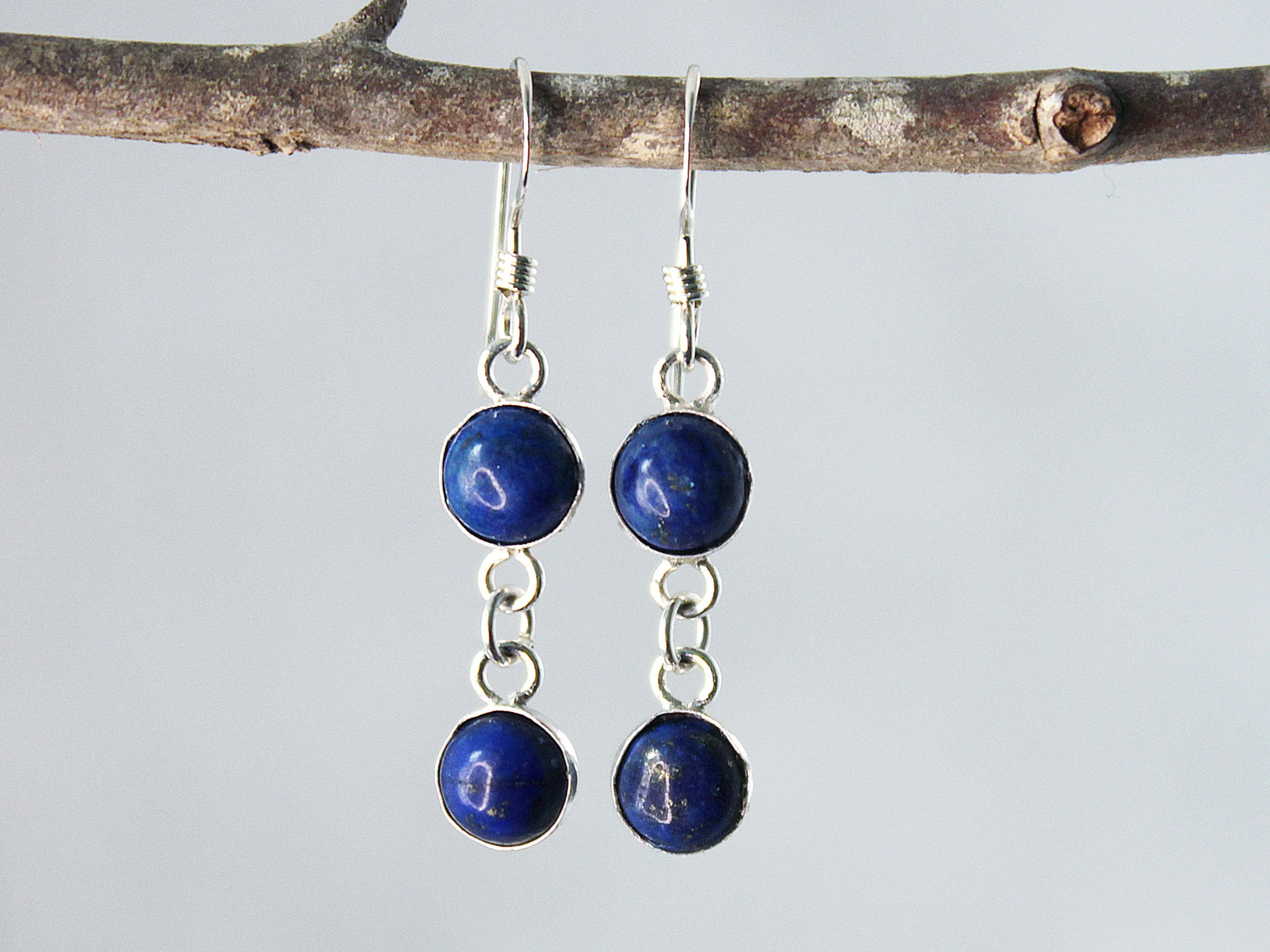 Petite Sterling Silver Two-Stone Lapis Lazuli Earrings - Spiritual Sophistication