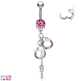 Pink Dangly Handcuff Belly Ring