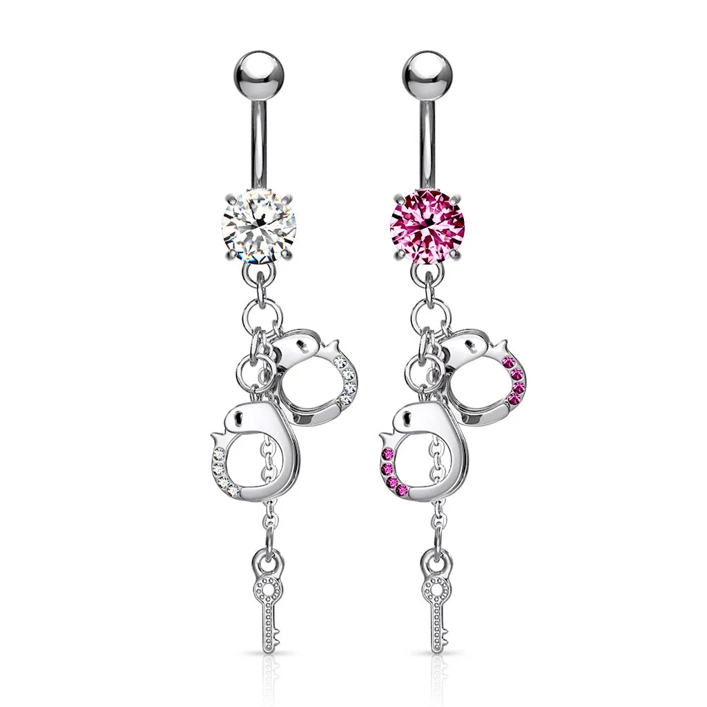 Pink Dangly Handcuff Belly Ring