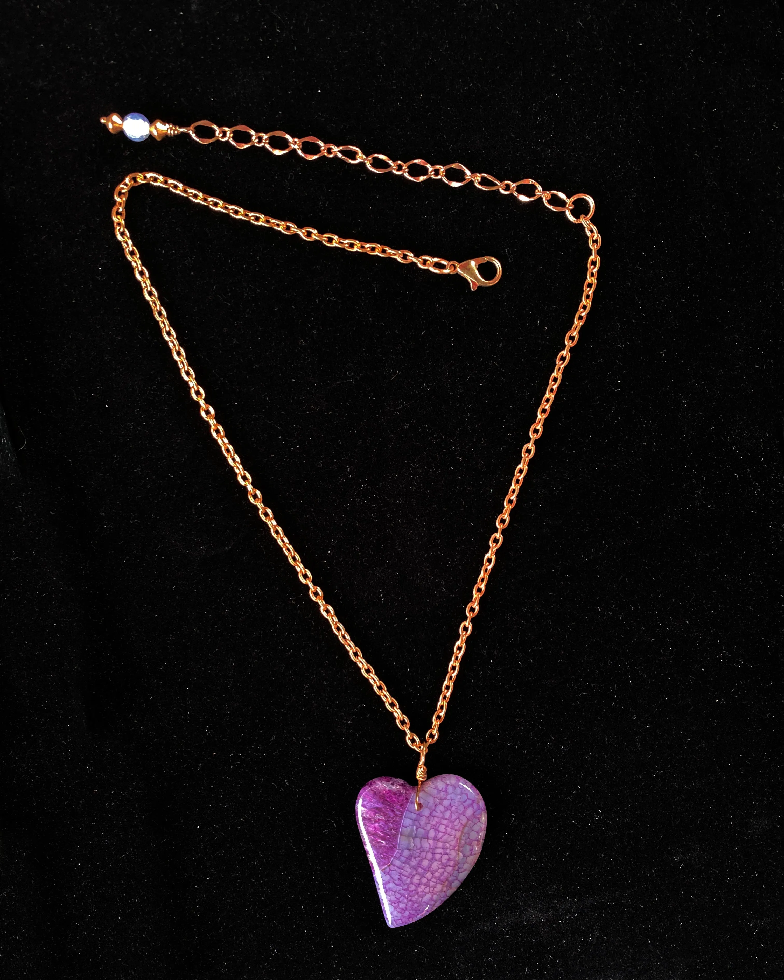 Pink Druzy Agate Heart Necklace