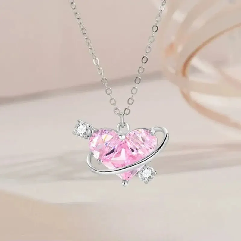 Pink Planet Love Necklace SP19336